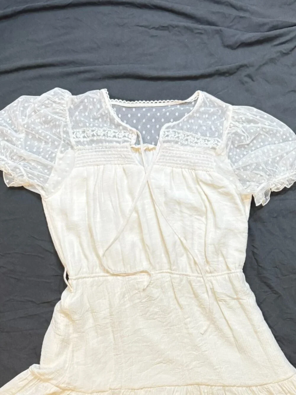 Sweet Wanderer Ivory Swiss Dot Puff Sleeve Mini Dress